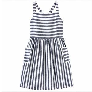 Carter’s | Navy Striped Linen Dress for Girls | Easter Dress for Girls | Size 7